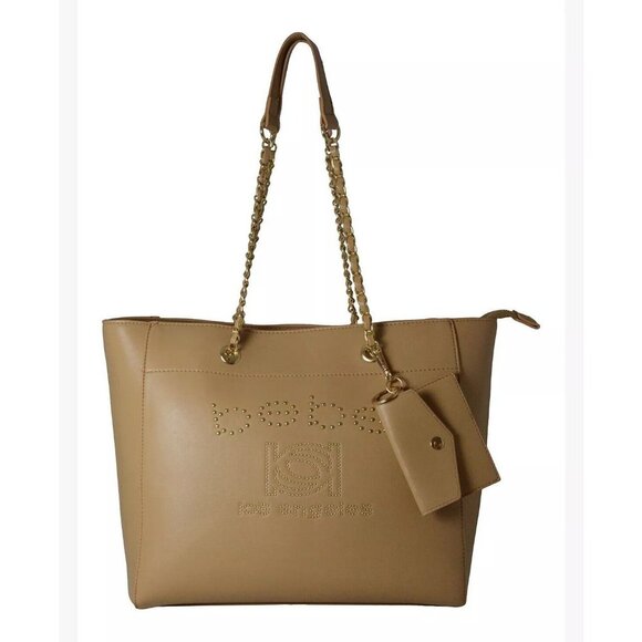 Bebe Allegro Faux-leather Medium Tote + Card case Charm 2 Piece Set - Tan - Picture 2 of 16